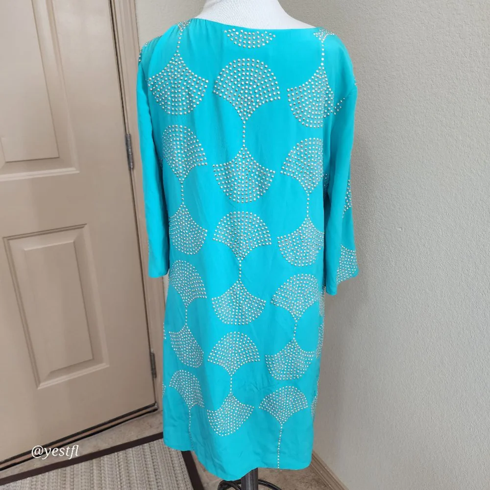 Trina Turk seafoam rhinestones 100% silk dress